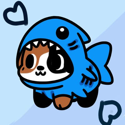 cute dog wearing a shark costume