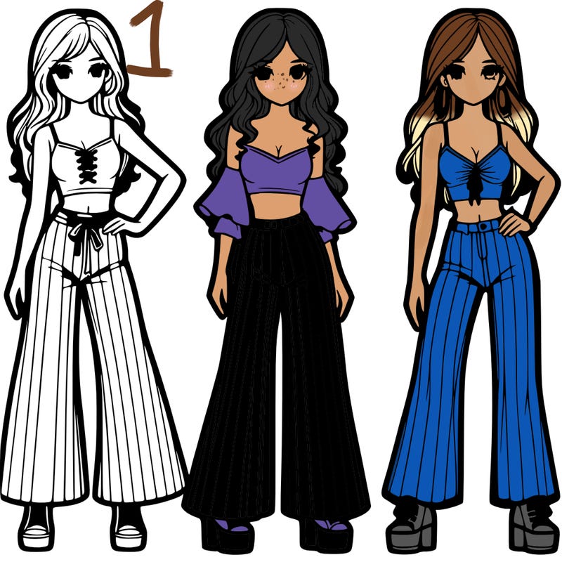 girls with flare pants and crop tops realistic