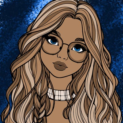 girl with long hair and freckles and glasses realistic