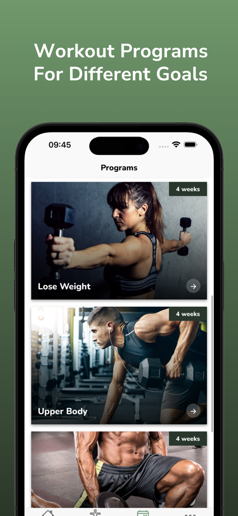 Dumbbell Workout Plan - Interfaz de aplicación móvil que muestra programas de entrenamiento con mancuernas para pérdida de peso y entrenamiento de fuerza de la parte superior del cuerpo.