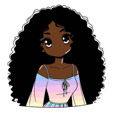a black anime girl with long afro hair