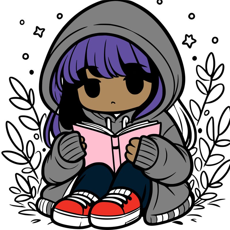 girl in oversized hoodie reading a book