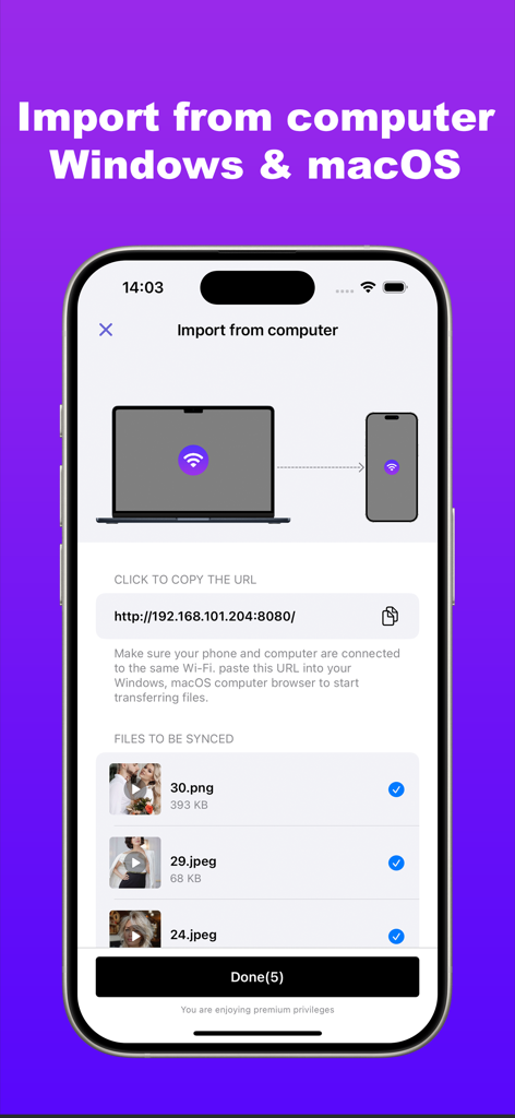 Private Photo Vault - Kakabox - Kakabox app interface showing the wireless Wi-Fi transfer feature to import photos and videos from a computer.