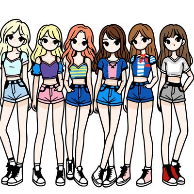 a group of girls wearing crop tops and shorts