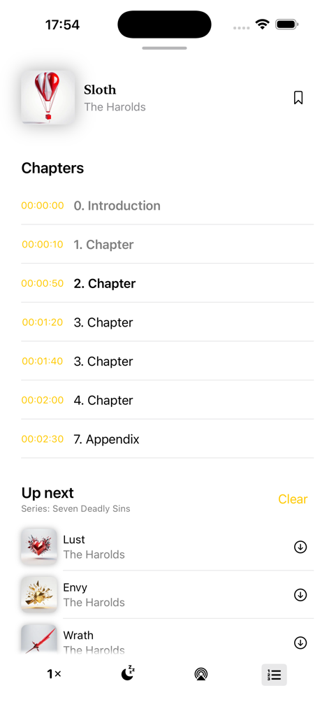 ShelfPlayer interface showing an audiobook chapter list and the next books in a series