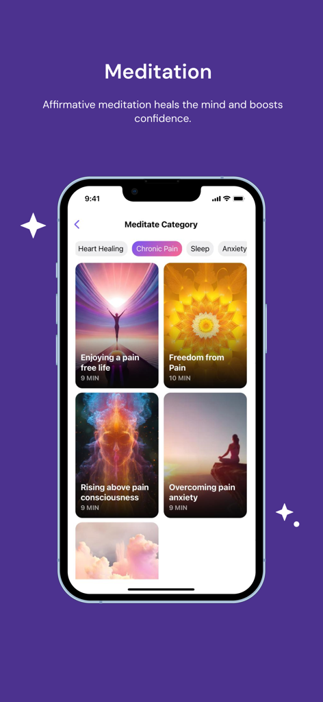 FlexifyMe app meditation screen for chronic pain relief