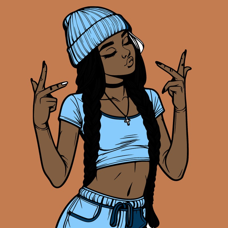 realistic teenage girl with braids and a beanie and crop top doing 🫶🏼