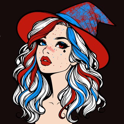 realistic witch girl with wavy hair and lips