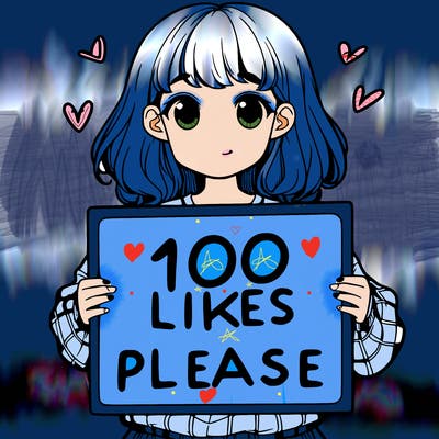 a girl holding a sign saying 100 likes please