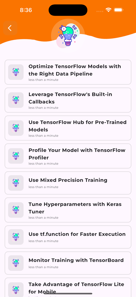 Learn TensorFlow - モバイル学習アプリケーション内の高度なTensorFlow最適化のヒントとコツのリスト。
