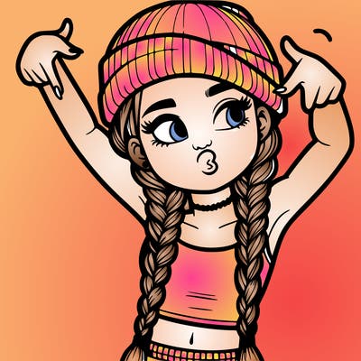 realistic teenage girl with braids and a beanie and crop top doing 🫶🏼