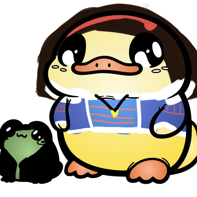chibi chunky duck and frog
