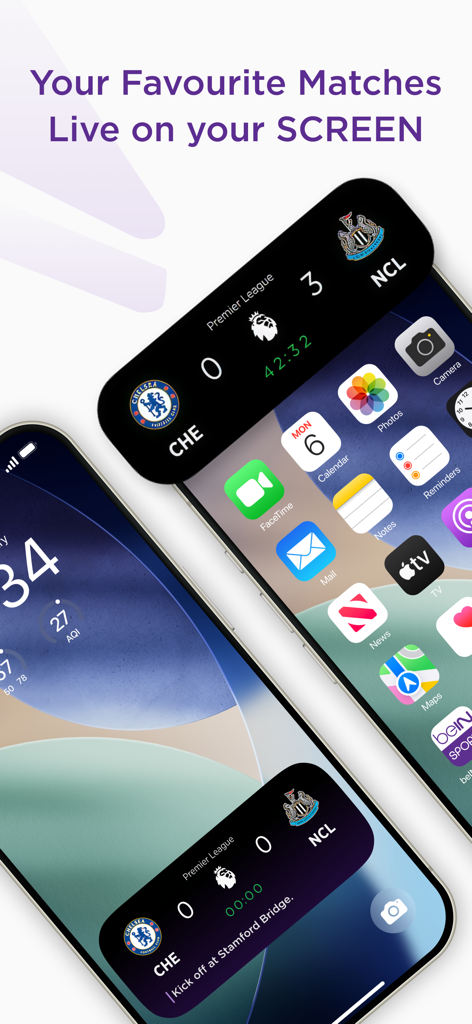 beIN SPORTS - iPhone 다이내믹 아일랜드 및 잠금 화면 위젯의 beIN SPORTS 실시간 스코어