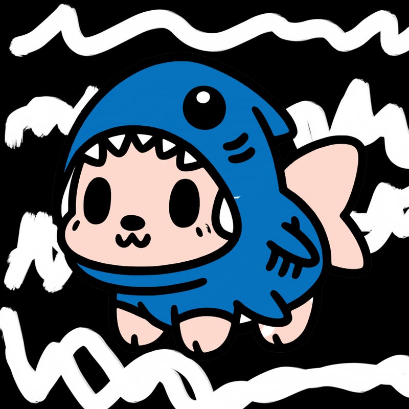 cute dog wearing a shark costume