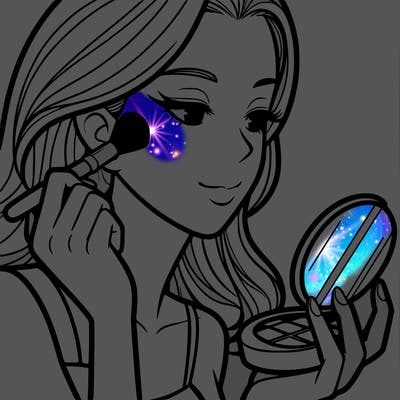 little girl putting on makeup