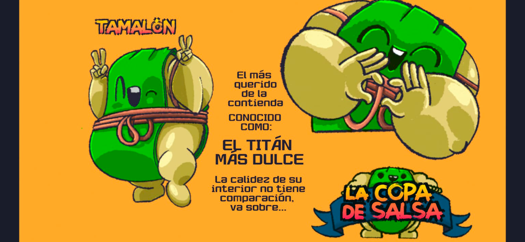 RompeMesas - Luchador de tamales caricaturesco llamado Tamalón del juego 'brawler' de comida RompeMesas