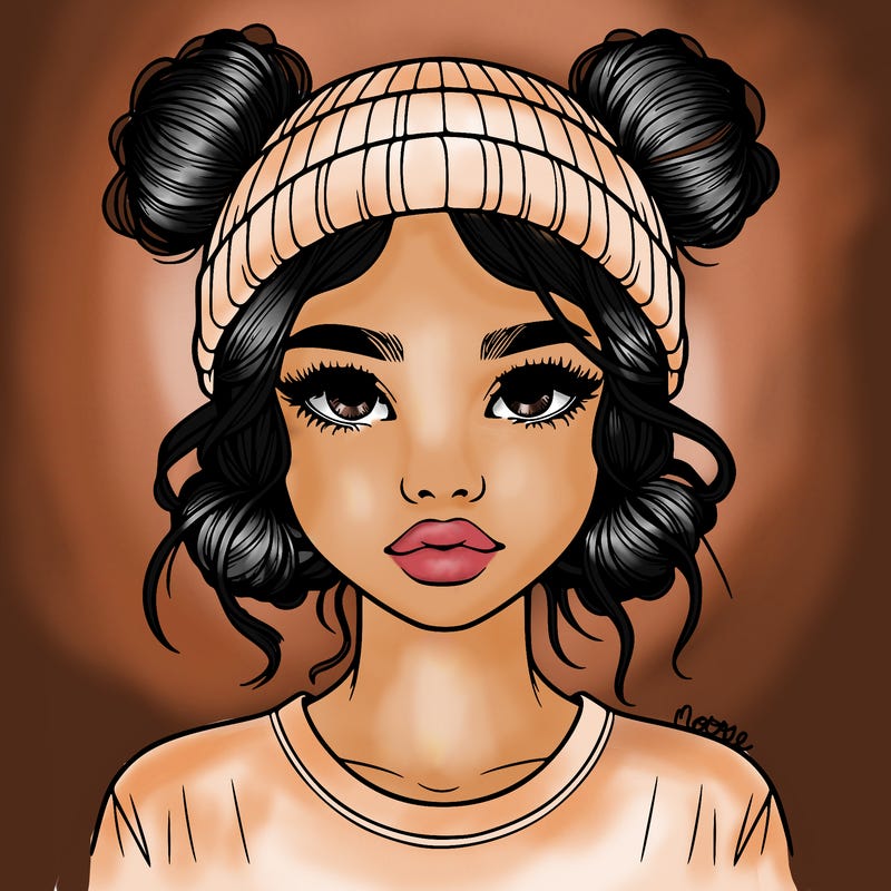 realistic girl with buns in her hair with a beanie on
