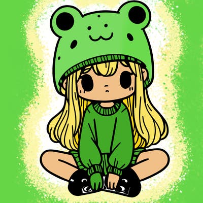 a girl wearing a frog hat and some frog socks