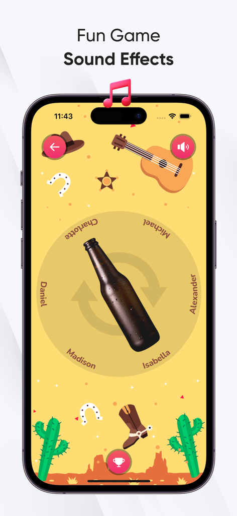 Spin the Bottle・Truth or Dare? - Spin the Bottle app featuring a Western theme with cowboy graphics and sound effects