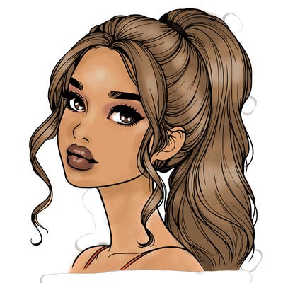 realistic girl with a ponytail on her hair and lips