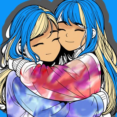 realistic two girls hugging