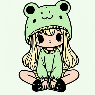 a girl wearing a frog hat and some frog socks