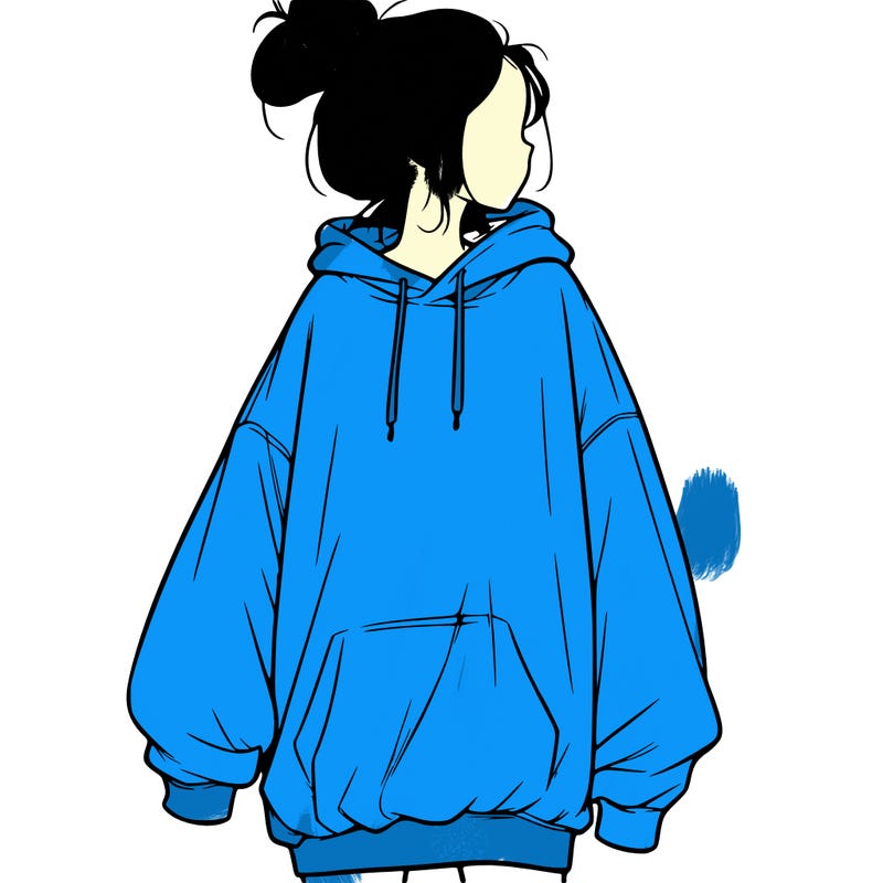 realistic girl with a oversized sweatshirt on and a bun