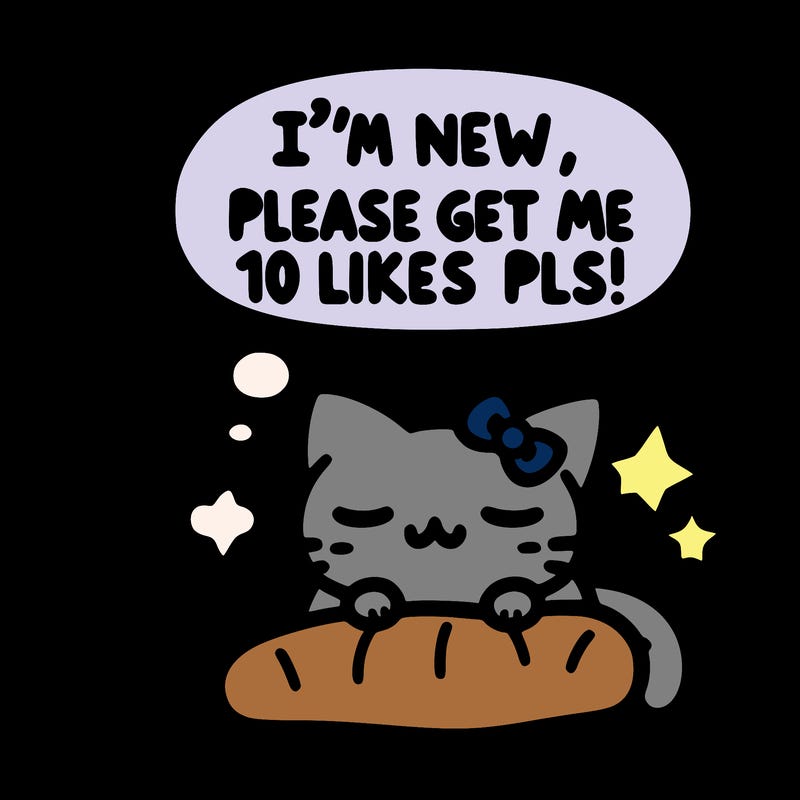 kitty taking a nap dream talking and saying "i'm new, please get me at least 10 likes pls!!"