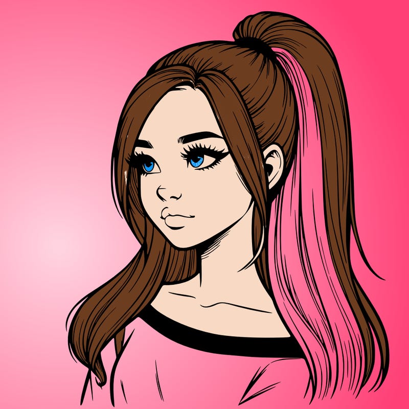 realistic girl with a high ponytail