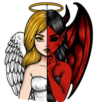 realistic angel half demon