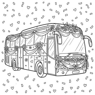 Celebrate love on the go with this unique coloring page featuring a coach bus adorned for a wedding. Designed with teens in mind, it offers an intricate and trendy artistic challenge.