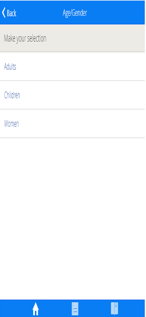 Interface de seleção de idade e gênero no aplicativo médico Probiotic Guide USA.