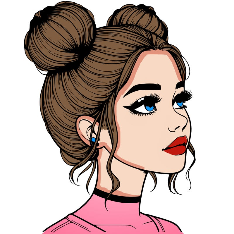 realistic girl with buns on the top of her head