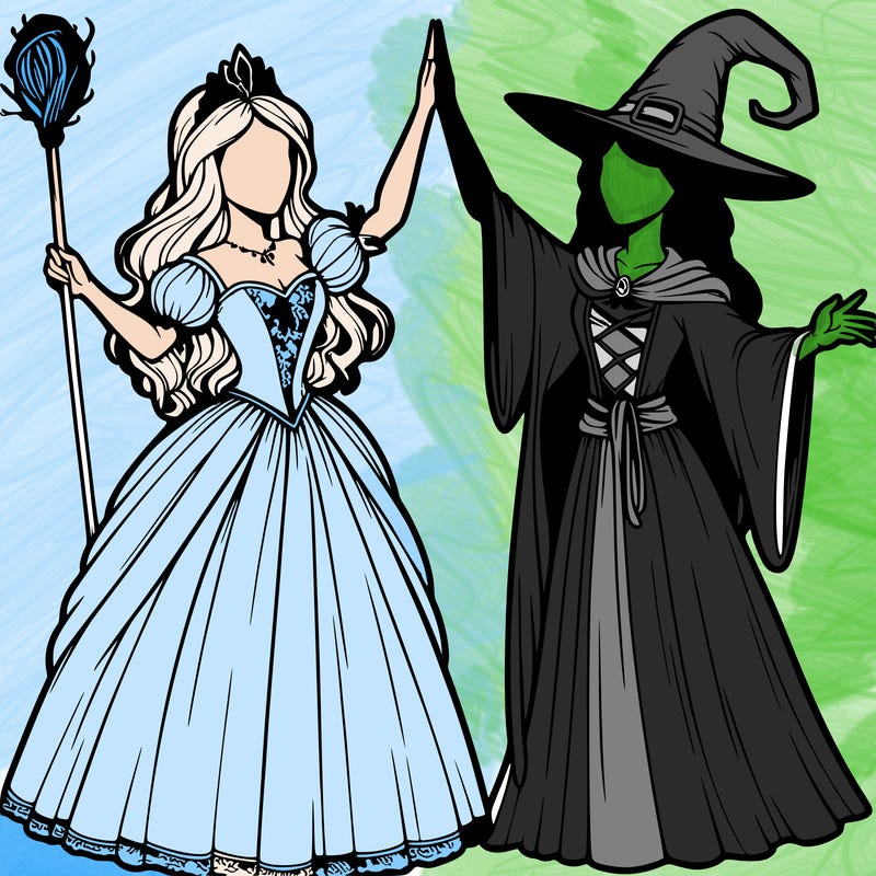 detailed realistic split of a princess and a witch