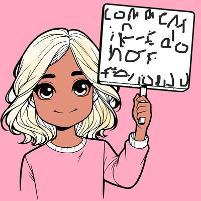 realistic girl holding up a sign