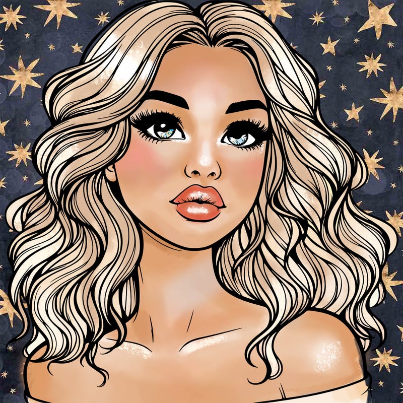 realistic girl with wavy hair and lips