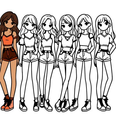 a group of girls wearing crop tops and shorts