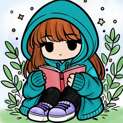girl in oversized hoodie reading a book