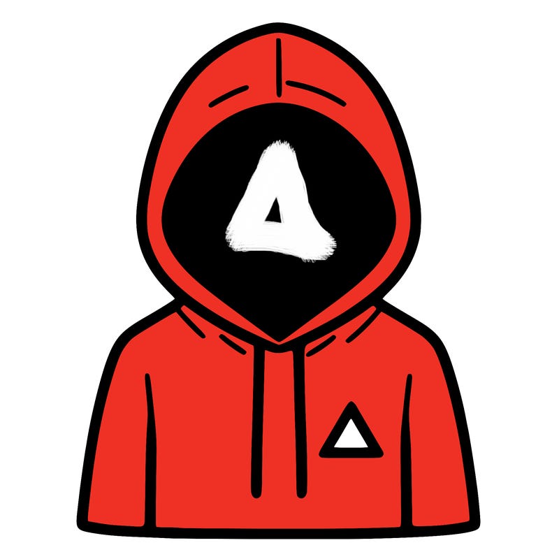 a person with non face waering a hoodie with a small triangle symbol