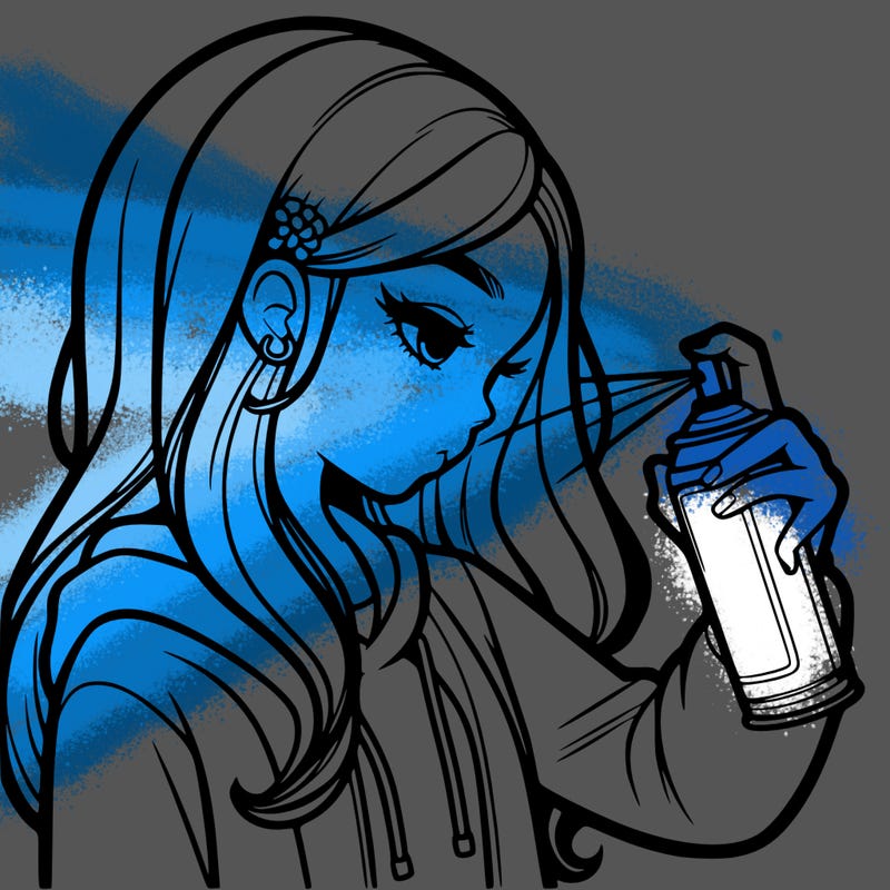 a realistic girl spray painting