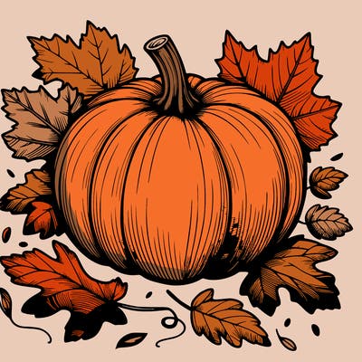 pumpkin with fallen leafs around it realistic