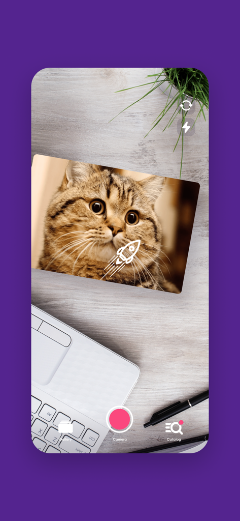 OJV app augmented reality camera scanning a cat photo