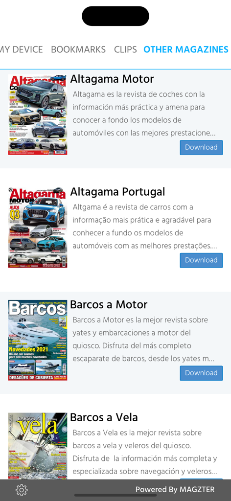 Motos Revista - Catalog of additional magazines available for download within the Motos Revista app