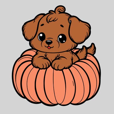 cute little puppy in a pumpkin