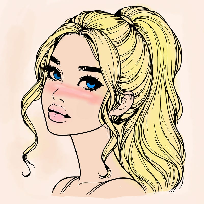 realistic girl with a ponytail on her hair and lips