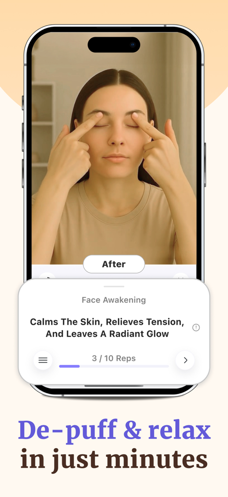 Yoga Facial Face Yoga Exercise - A woman performing a face awakening yoga exercise for skin relaxation and de-puffing