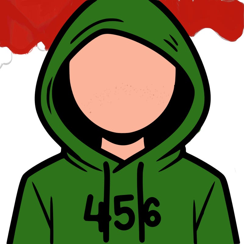 a person with non face waering a hoodie with a 456 symbol