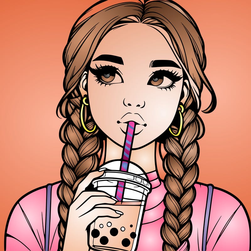 realistic girl with braided hair drinking boba