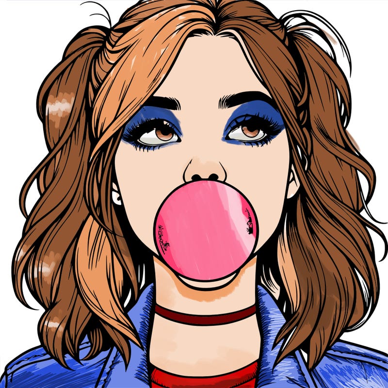 realististic girl blowing bubble -gum