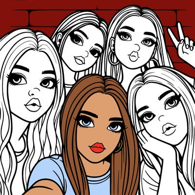 group of teen girls friends y2k up close in a selfie